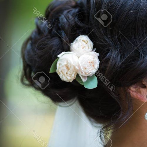 Curly Wedding Updos With Flower Barrette Ties (Photo 7 of 20)