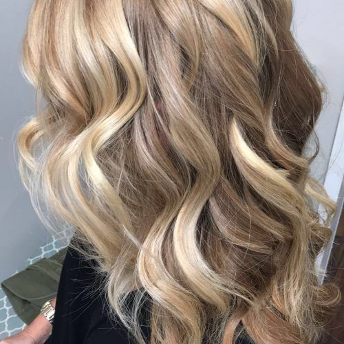 Golden Blonde Balayage On Long Curls Hairstyles (Photo 2 of 20)