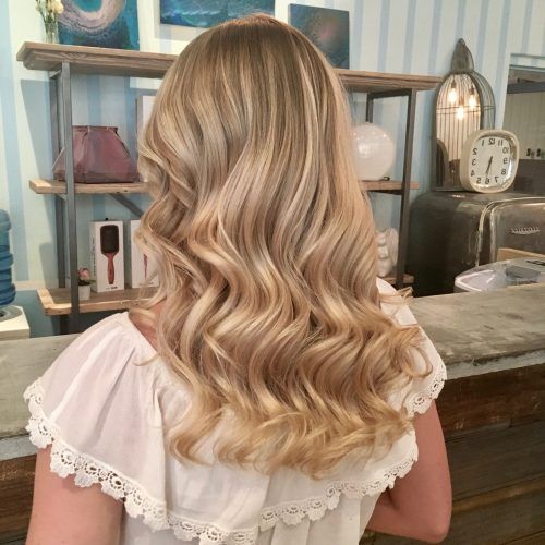Creamy Blonde Waves With Bangs (Photo 7 of 20)