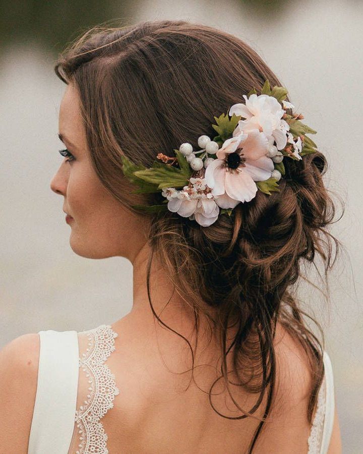 20 Best Undone Low Bun Bridal Hairstyles with Floral Headband