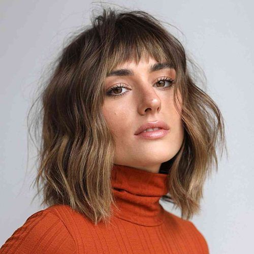 Edgy Blunt Bangs For Shoulder-Length Waves (Photo 9 of 15)