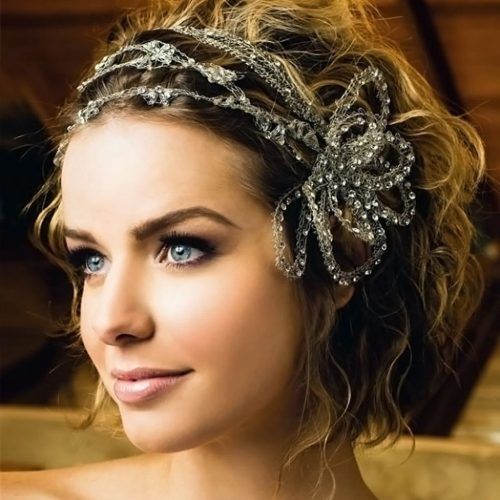 Flower Tiara With Short Wavy Hair For Brides (Photo 15 of 20)