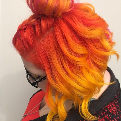 Red, Orange And Yellow Half Updo Hairstyles (Photo 8 of 20)