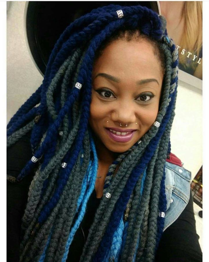 2024 Latest Blue and Gray Yarn Braid Hairstyles with Beads