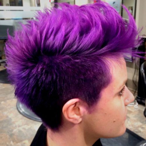 Faux-Hawk Fade Haircuts With Purple Highlights (Photo 1 of 20)
