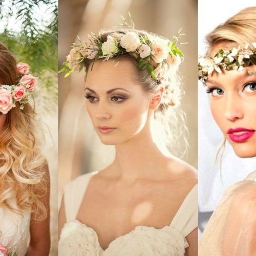 Flower Tiara With Short Wavy Hair For Brides (Photo 11 of 20)