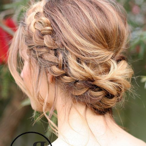 Messy Crown Braid Updo Hairstyles (Photo 16 of 20)