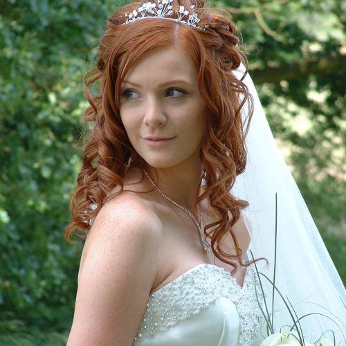 Side Curls Bridal Hairstyles With Tiara And Lace Veil (Photo 20 of 20)
