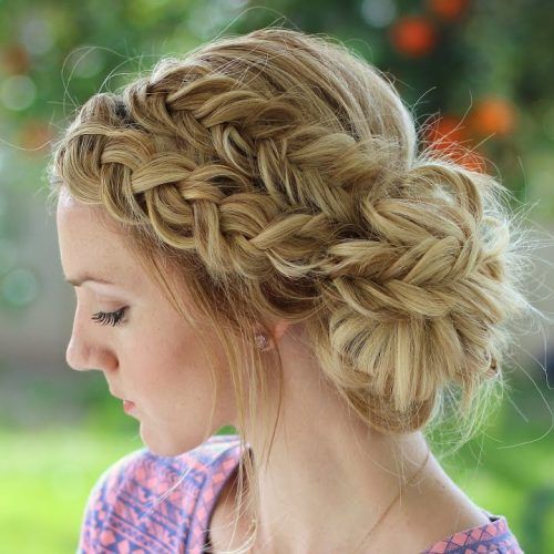 Messy Crown Braid Updo Hairstyles (Photo 15 of 20)