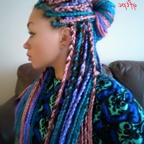 Long Braids With Blue And Pink Yarn (Photo 3 of 20)