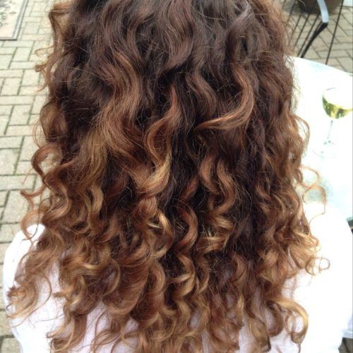 Medium Length Curls Hairstyles With Caramel Highlights (Photo 3 of 20)