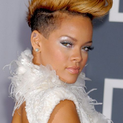 Rihanna Black Curled Mohawk Hairstyles (Photo 13 of 20)