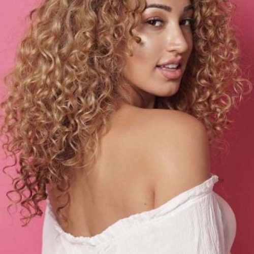 Medium Length Curls Hairstyles With Caramel Highlights (Photo 19 of 20)