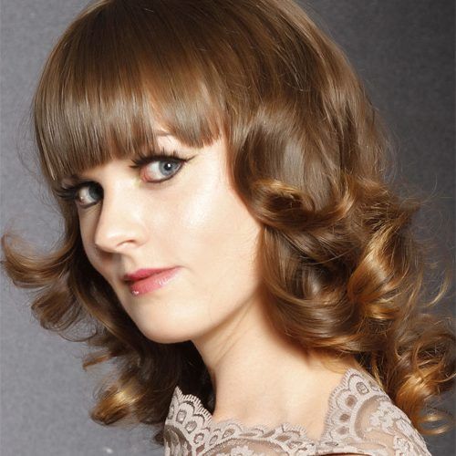 Medium Length Curls Hairstyles With Caramel Highlights (Photo 11 of 20)