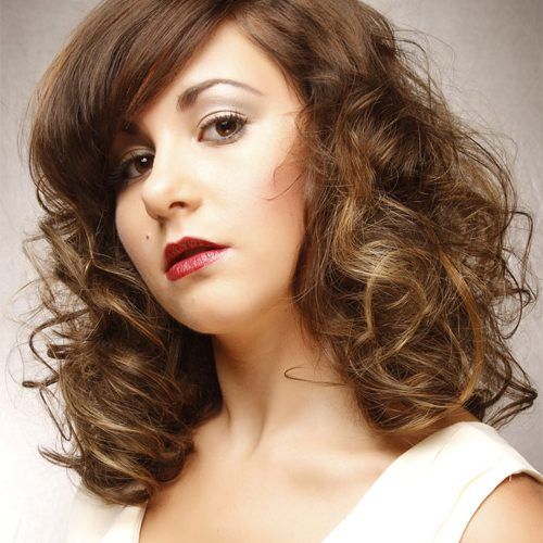 Painted Golden Highlights On Brunette Curls Hairstyles (Photo 6 of 20)