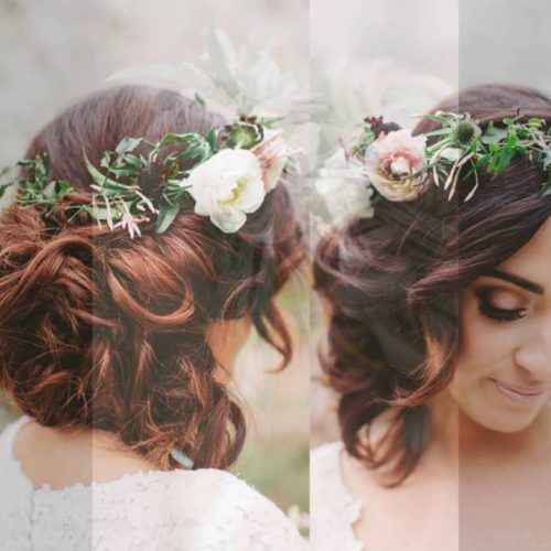 Flower Tiara With Short Wavy Hair For Brides (Photo 8 of 20)
