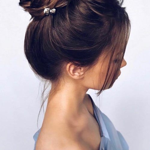 High Bun With A Side Fringe (Photo 5 of 15)