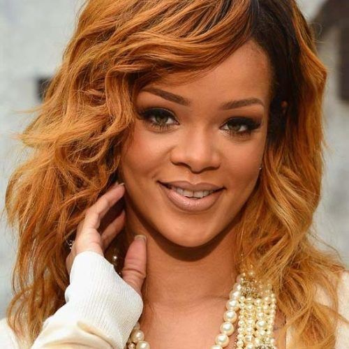 Rihanna Side Swept Big Curly Bob Hairstyles (Photo 14 of 15)