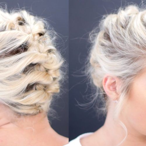Braided Updo Hairstyle With Curls For Short Hair (Photo 5 of 15)