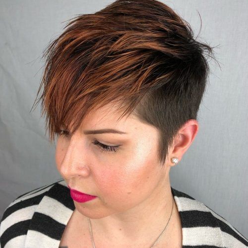Short Side Swept Pixie Haircuts With Caramel Highlights (Photo 4 of 20)