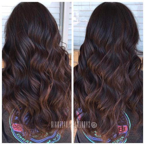 Deep Chocolate Curls Hairstyles With High Contrast Highlights (Photo 17 of 20)