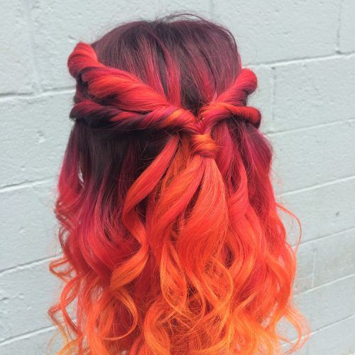Red, Orange And Yellow Half Updo Hairstyles (Photo 10 of 20)