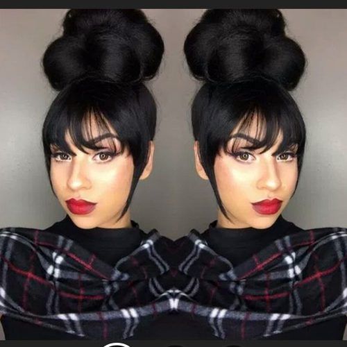 Braided High Bun Hairstyles With Layered Side Bang (Photo 7 of 20)