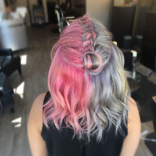 Top-Knot Ponytail Braids With Pink Extensions (Photo 15 of 15)