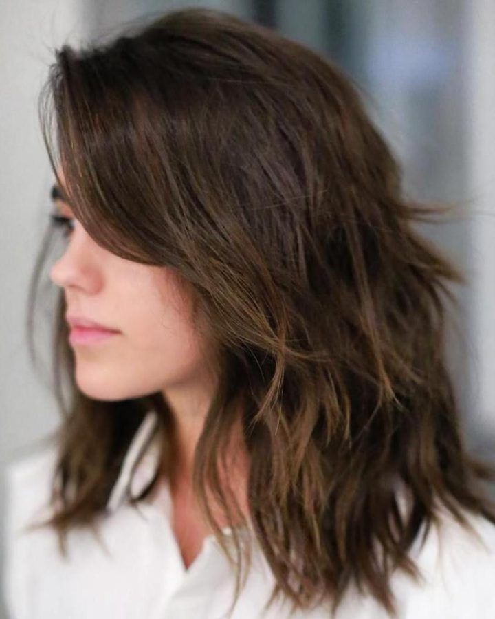 20 Ideas of Medium Brunette Shag Haircuts with Thick Bangs