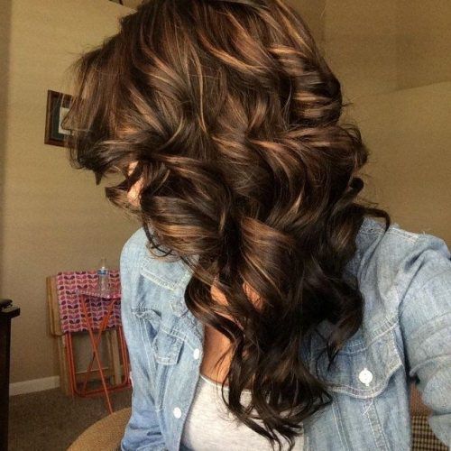 Medium Length Curls Hairstyles With Caramel Highlights (Photo 4 of 20)
