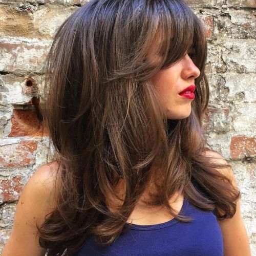 Tousled Shoulder Length Layered Hair With Bangs (Photo 13 of 15)