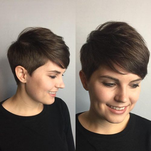 Short Side Swept Pixie Haircuts With Caramel Highlights (Photo 8 of 20)