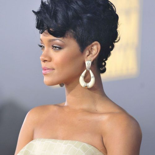 Rihanna Black Curled Mohawk Hairstyles (Photo 4 of 20)