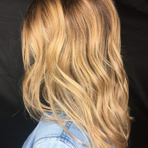 Golden Blonde Balayage On Long Curls Hairstyles (Photo 14 of 20)