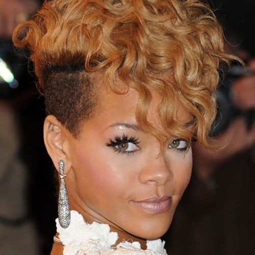 Rihanna Black Curled Mohawk Hairstyles (Photo 2 of 20)