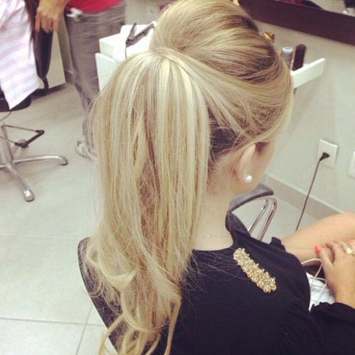 Long Blond Ponytail Hairstyles With Bump And Sparkling Clip (Photo 10 of 20)