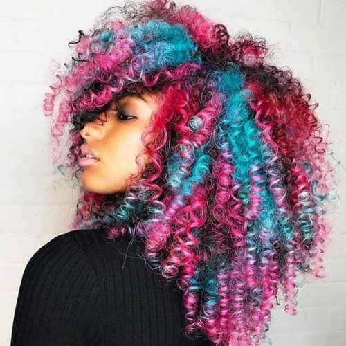Hot Pink Highlights On Gray Curls Hairstyles (Photo 9 of 20)