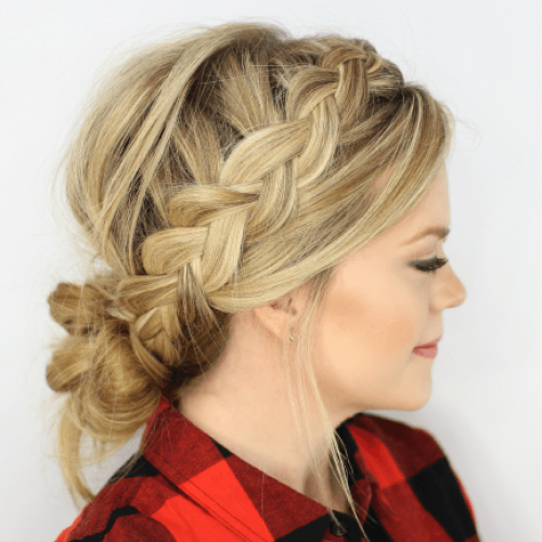 Low Braided Bun With A Side Braid (Photo 10 of 15)