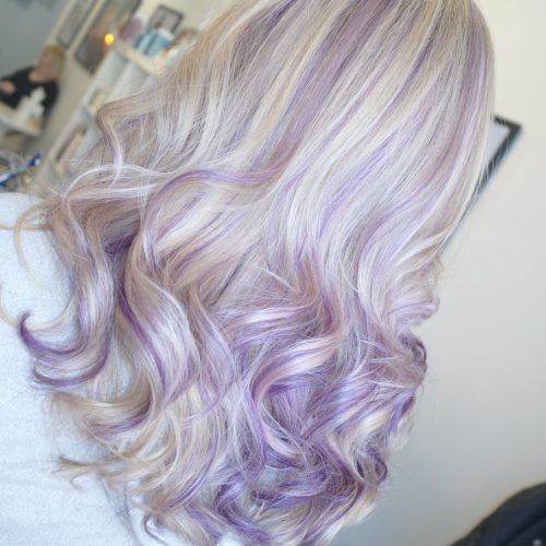 Voluminous Platinum And Purple Curls Blonde Hairstyles (Photo 10 of 20)