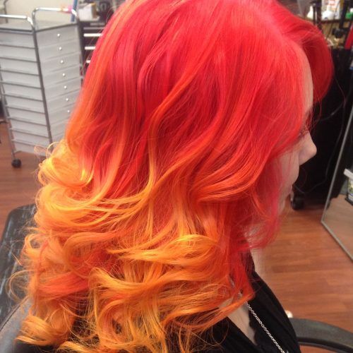 Red, Orange And Yellow Half Updo Hairstyles (Photo 6 of 20)