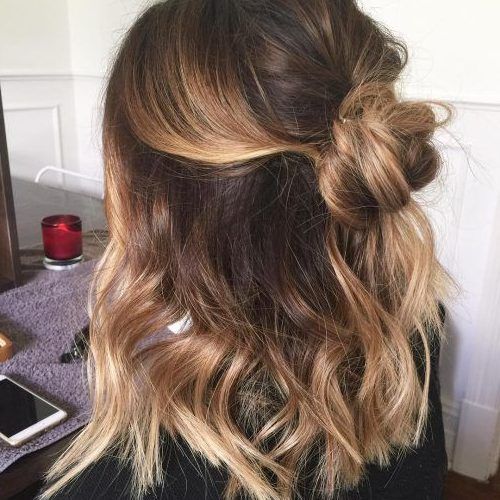 Medium Length Wavy Hairstyles With Top Knot (Photo 10 of 20)