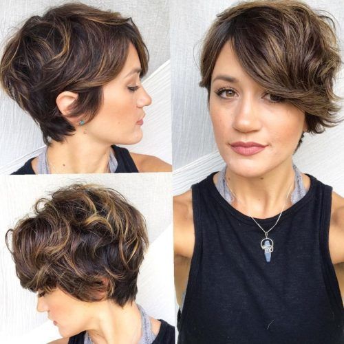 Short Side Swept Pixie Haircuts With Caramel Highlights (Photo 2 of 20)