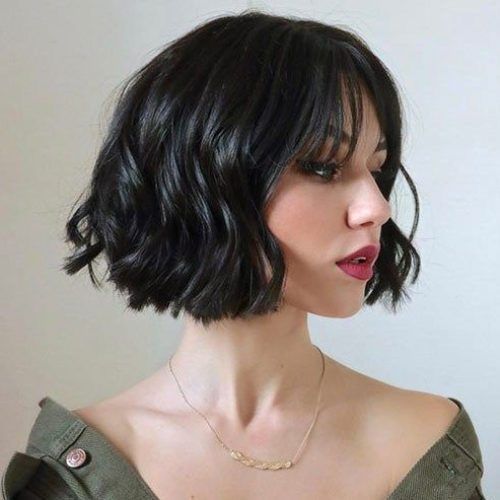 Wavy Hairstyles With Short Blunt Bangs (Photo 17 of 20)