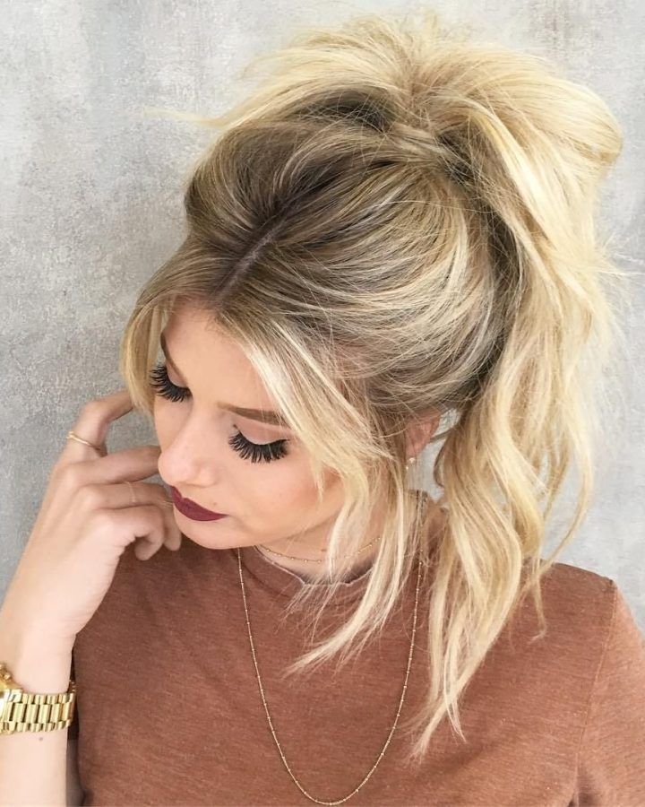 20 Photos High Messy Pony Hairstyles with Long Bangs