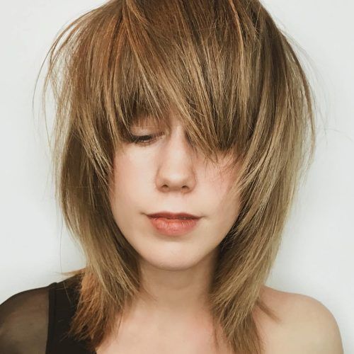 Medium Brunette Shag Haircuts With Thick Bangs (Photo 12 of 20)