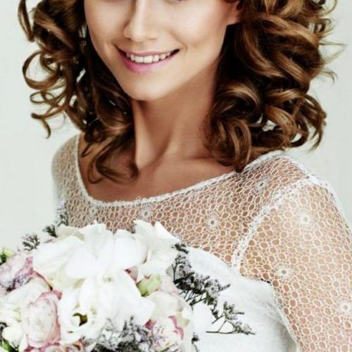 Flower Tiara With Short Wavy Hair For Brides (Photo 3 of 20)