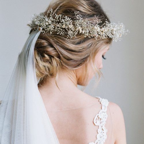 Crown Braid, Bouffant And Headpiece Bridal Hairstyles (Photo 6 of 20)