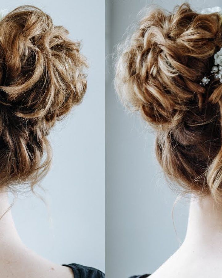 2024 Popular Large Bun Wedding Hairstyles with Messy Curls