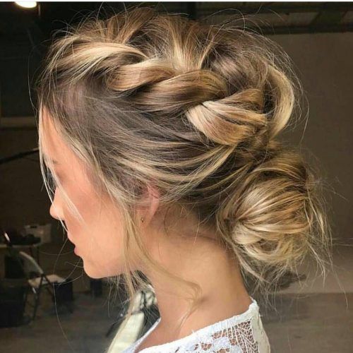 Messy Crown Braid Updo Hairstyles (Photo 12 of 20)