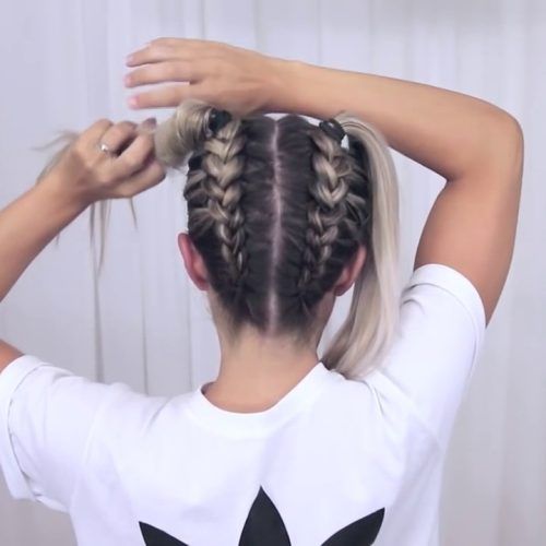 Upside Down Braids With Double Buns (Photo 6 of 15)